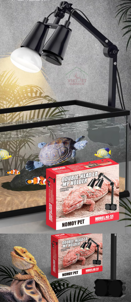 Kẹp đèn đôi hút kính chuyên dụng cho chuồng nuôi bò sát cảnh bằng đui xoáy có thể sử dụng cho các loại đèn sưởi, UVA/UVB, đèn sưởi sứ, đèn sưởi đêm, ngày đều được  Đui đèn được làm bằng sứ chịu nhiệt nên độ bền sẽ cao hơn các loại kẹp đèn làm bằng đui nhựa khác. Đặc biệt kẹp đèn có thể quay được 360 độ.  Kẹp hút bể kính tiện dụng ko cần chỗ gài, chỉ cần mặt kính phẳng là có thể hút rất chặt   2 công tắc riêng cho 2 bóng đèn tiện dụng 