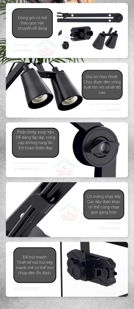 Kẹp đèn đôi cho bò sát Nomoy Vietpetgarden 